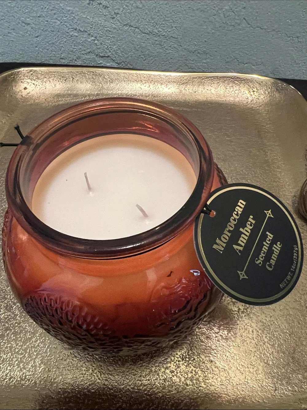 #2191**Moroccan Amber Scented Candle - Orange Glass Jar